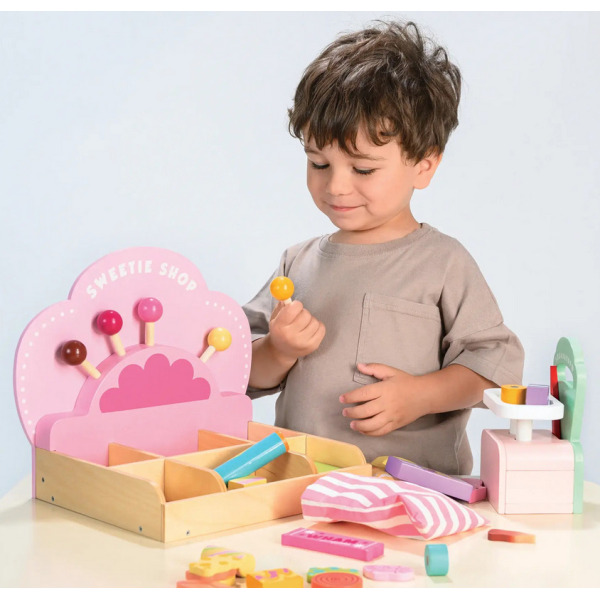 KOLOROWY SKLEPIK ZE SŁODYCZAMI drewniane akcesoria do zabawy w sklep i kawiarnię Sweetie Pic\'n\'Mix Tender Leaf Toys 3+