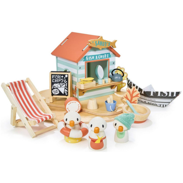 RESTAURACJA NA PLAŻY drewniane figurki z akcesoriami do zabawy Tender Leaf Toys 3+