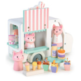 RODZINA KOTKÓW KITTY wóz z mlecznymi koktajlami i lodami drewniane figurki z akcesoriami i autkiem Tender Leaf Toys 3+