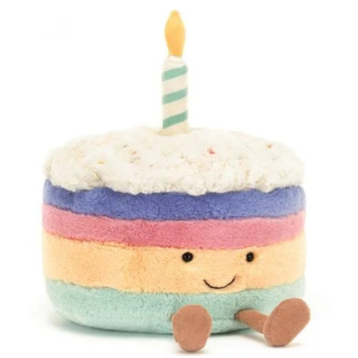 URODZINOWY TORCIK TĘCZOWY ze świeczką przytulanka 18 cm Amuseables Rainbow Birthday Cake Jellycat 12m+