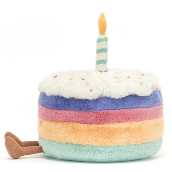 URODZINOWY TORCIK TĘCZOWY ze świeczką przytulanka 18 cm Amuseables Rainbow Birthday Cake Jellycat 12m+