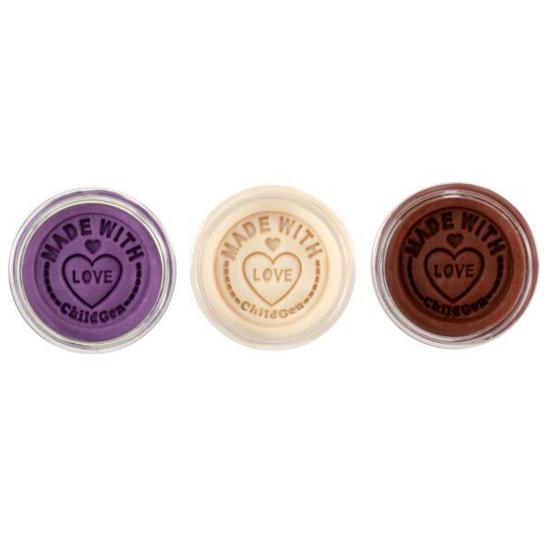 NATURALNA CIASTOLINA W SŁOICZKACH zestaw TRIO: fioletowy, biały, brązowy 3 x 125 ml ChildGen 3+