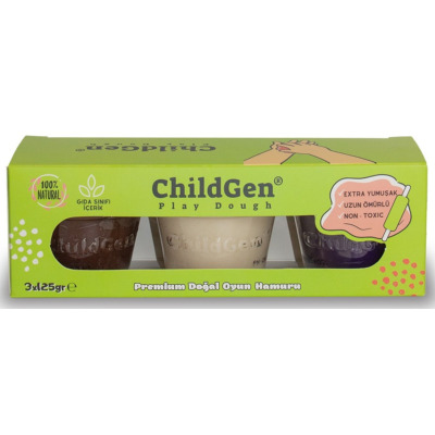 NATURALNA CIASTOLINA W SŁOICZKACH zestaw TRIO: fioletowy, biały, brązowy 3 x 125 ml ChildGen 3+