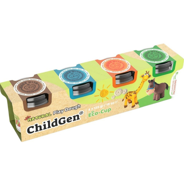 ZWIERZĄTKA naturalna ciastolina w eko-kubkach - zestaw 4 kolorów: brązowy, niebieski, pomarańczowy,zielony 4 x 125 gr ChildGen 3