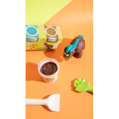 ZWIERZĄTKA naturalna ciastolina w eko-kubkach - zestaw 4 kolorów: brązowy, niebieski, pomarańczowy,zielony 4 x 125 gr ChildGen 3