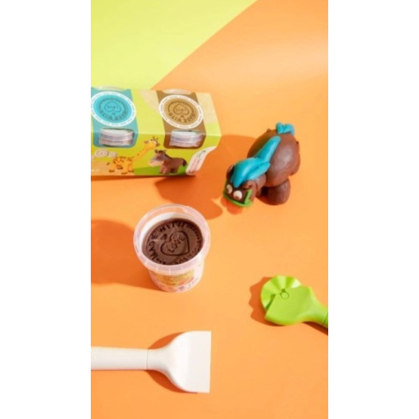 ZWIERZĄTKA naturalna ciastolina w eko-kubkach - zestaw 4 kolorów: brązowy, niebieski, pomarańczowy,zielony 4 x 125 gr ChildGen 3