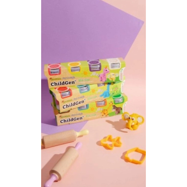 ZWIERZĄTKA naturalna ciastolina w eko-kubkach - zestaw 4 kolorów: brązowy, niebieski, pomarańczowy,zielony 4 x 125 gr ChildGen 3