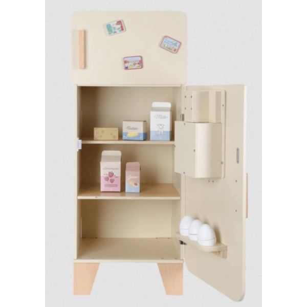 DREWNIANA LODÓWKA z akcesoriami edycja limitowana zabawa w dom, kuchnię i gotowanie FSC Little Dutch 3+