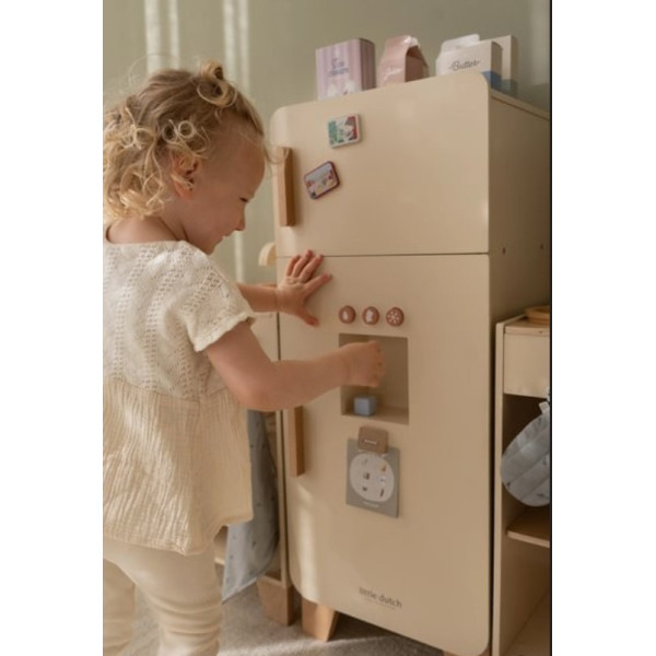 DREWNIANA LODÓWKA z akcesoriami edycja limitowana zabawa w dom, kuchnię i gotowanie FSC Little Dutch 3+