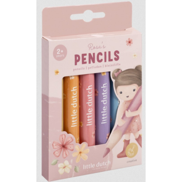 KREDKI OŁÓWKOWE drewniane, grube zestaw 6 kolorów Rosa & Friends Little Dutch 2+