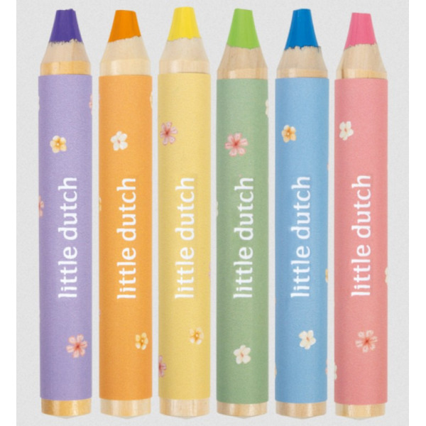 KREDKI OŁÓWKOWE drewniane, grube zestaw 6 kolorów Rosa & Friends Little Dutch 2+