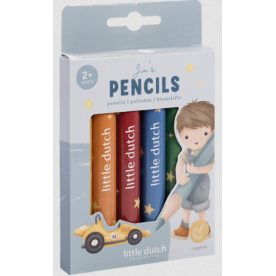 KREDKI OŁÓWKOWE drewniane, grube zestaw 6 kolorów Jim & Friends Little Dutch 2+