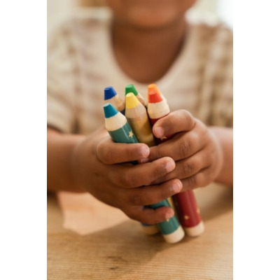 KREDKI OŁÓWKOWE drewniane, grube zestaw 6 kolorów Jim & Friends Little Dutch 2+