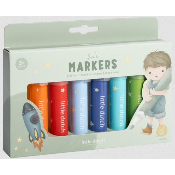 GRUBE MARKERY zestaw 8 kolorów Jim & Friends Little Dutch 2+
