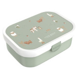 Zielona śniadaniówka z przegródką i widelcem lunchbox Little Farm Mepal Little Dutch