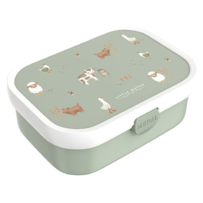 Zielona śniadaniówka z przegródką i widelcem lunchbox Little Farm Mepal Little Dutch