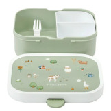 Zielona śniadaniówka z przegródką i widelcem lunchbox Little Farm Mepal Little Dutch