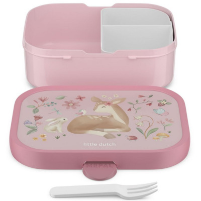 SARENKA różowa śniadaniówka z przegródką i widelcem lunchbox Fairy Garden Mepal Little Dutch