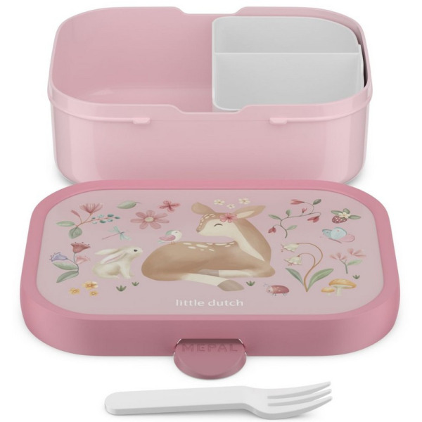 SARENKA różowa śniadaniówka z przegródką i widelcem lunchbox Fairy Garden Mepal Little Dutch