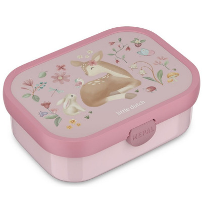 SARENKA różowa śniadaniówka z przegródką i widelcem lunchbox Fairy Garden Mepal Little Dutch