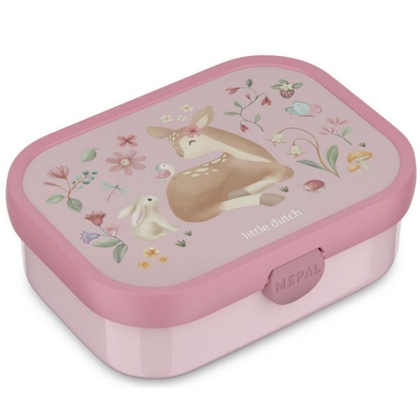 SARENKA różowa śniadaniówka z przegródką i widelcem lunchbox Fairy Garden Mepal Little Dutch
