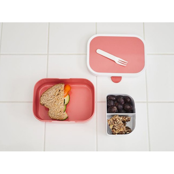 SARENKA różowa śniadaniówka z przegródką i widelcem lunchbox Fairy Garden Mepal Little Dutch