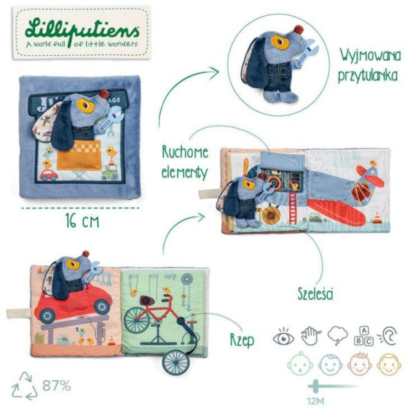 GARAŻ PIESKA JULES"A miękka książeczka aktywizująca Lilliputiens 12m+