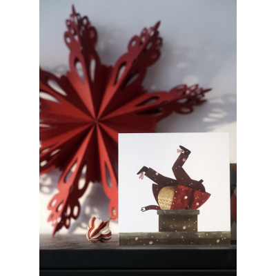 MIKOŁAJ W KOMINIE kartka świąteczna okolicznościowa na Boże Narodzenie Hi Little