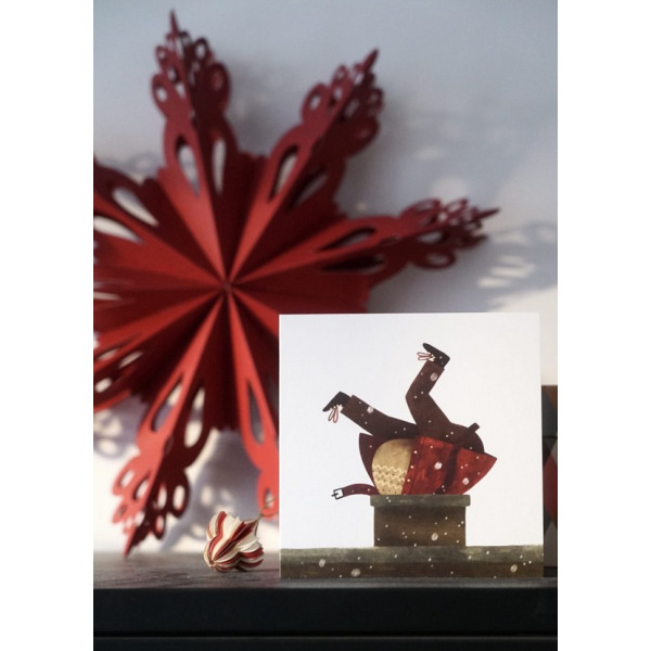 MIKOŁAJ W KOMINIE kartka świąteczna okolicznościowa na Boże Narodzenie Hi Little