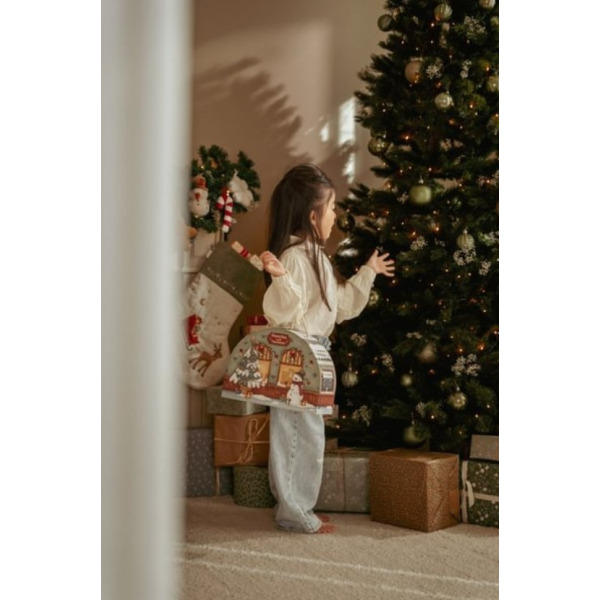 KALENDARZ ADWENTOWY drewniane figurki kolejka FSC w walizeczce X-MAS Little Dutch 2+