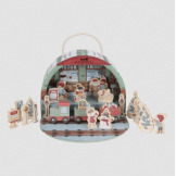 KALENDARZ ADWENTOWY drewniane figurki kolejka FSC w walizeczce X-MAS Little Dutch 2+