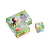 FARMA drewniane klocki sześcienne 6 w 1 zwierzątka układanka kostki 9 el. Janod 2+