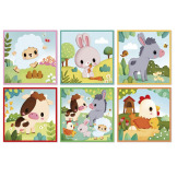 FARMA drewniane klocki sześcienne 6 w 1 zwierzątka układanka kostki 9 el. Janod 2+