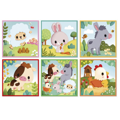 FARMA drewniane klocki sześcienne 6 w 1 zwierzątka układanka kostki 9 el. Janod 2+