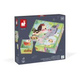 FARMA drewniane klocki sześcienne 6 w 1 zwierzątka układanka kostki 9 el. Janod 2+