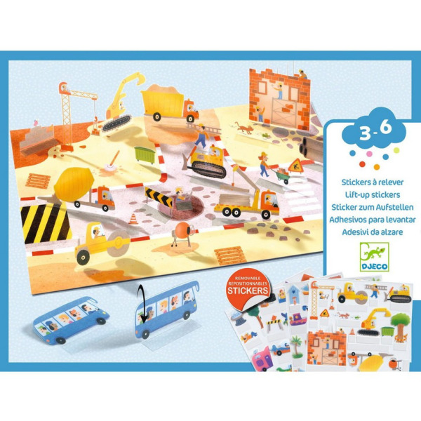 POJAZDY naklejki wielokrotnego użytku 3D Djeco 3+