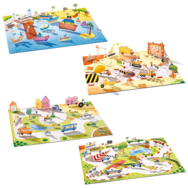 POJAZDY naklejki wielokrotnego użytku 3D Djeco 3+