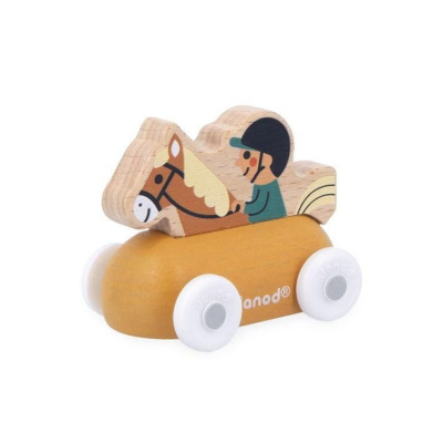 Jeździec na koniu BIAŁA DOLINA drewniany pojazd góry Cross Roads Janod 12m+