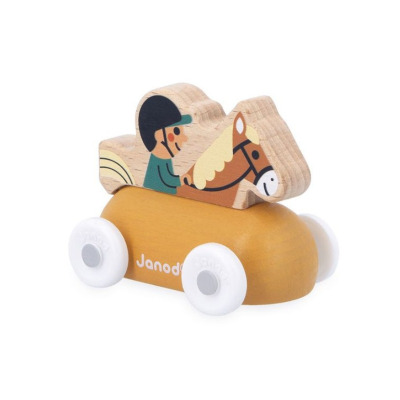 Jeździec na koniu BIAŁA DOLINA drewniany pojazd góry Cross Roads Janod 12m+