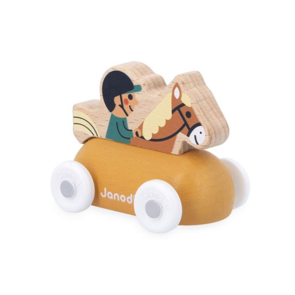 Jeździec na koniu BIAŁA DOLINA drewniany pojazd góry Cross Roads Janod 12m+