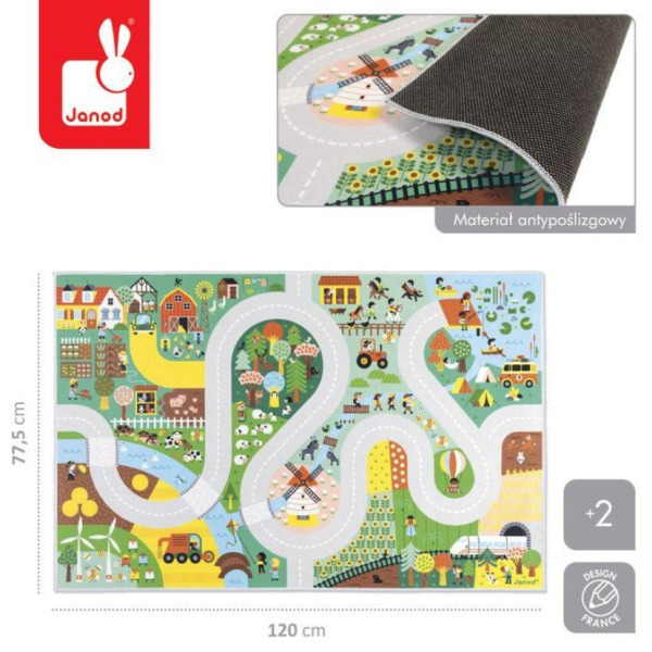 WIEŚ mata do zabawy dywanik z drogą farma Cross Roads Janod 2+