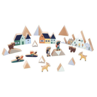 BIAŁA DOLINA zestaw drewnianych klocków i figurek 35 el. góry Cross Roads Janod 2+