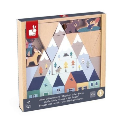 BIAŁA DOLINA zestaw drewnianych klocków i figurek 35 el. góry Cross Roads Janod 2+