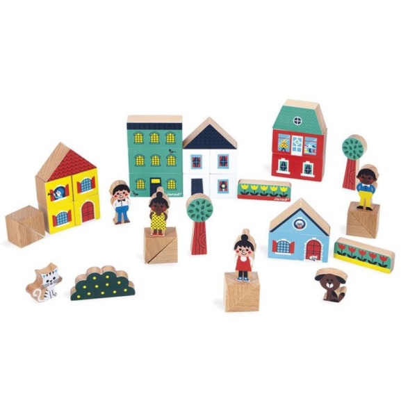 MIASTO zestaw drewnianych klocków i figurek 36 el. góry Cross Roads  Janod 2+