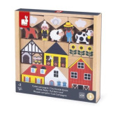 WIEŚ zestaw drewnianych klocków i figurek 34 el. farma Cross Roads  Janod 2+