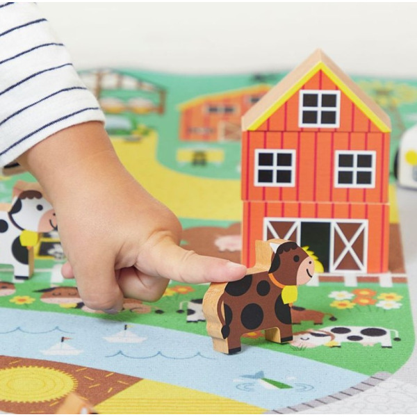 WIEŚ zestaw drewnianych klocków i figurek 34 el. farma Cross Roads  Janod 2+