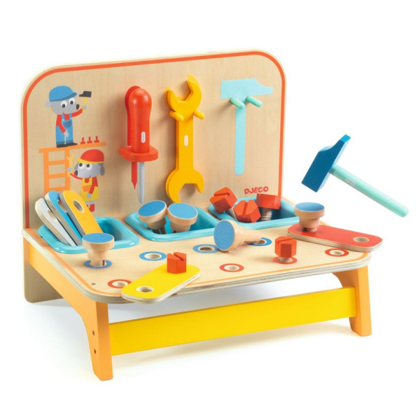 STÓŁ MAJSTERKOWICZA drewniany warsztat zestaw z narzędziami Bricotoo Djeco 3+