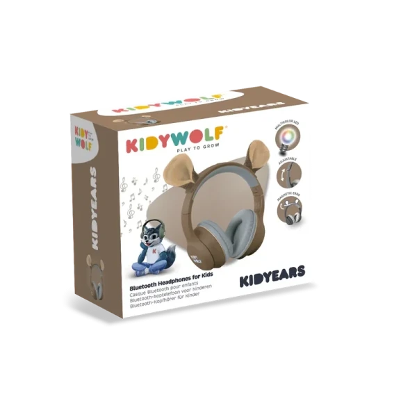 MIŚ brązowe słuchawki Bluetooth z magnetycznymi uszami Kidywolf 4+