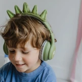 DINOZAUR zielone słuchawki Bluetooth z magnetycznymi kolcami Kidywolf 4+