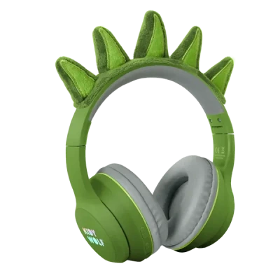 DINOZAUR zielone słuchawki Bluetooth z magnetycznymi kolcami Kidywolf 4+